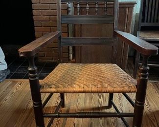 Victorian walnut arm chair c. 1890 – with rush woven seat 