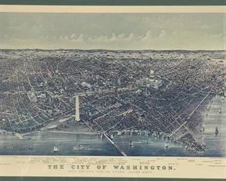 Currier and Ives The City of Washington Print BIRDS EYE VIEW FROM THE POTOMAC LOOKING NORTH