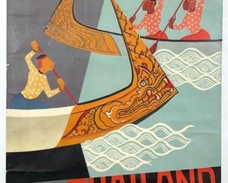 Vintage Thailand Tourism Poster Mid Century Modern