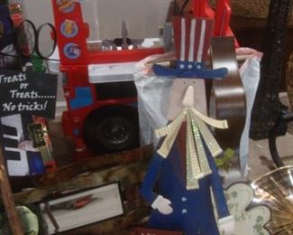 Uncle Sam figure, toy locomotive