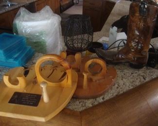 baseball racks, cowboy boot bank