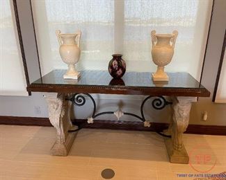 Console Table with Cast Stone Lion Base(s)