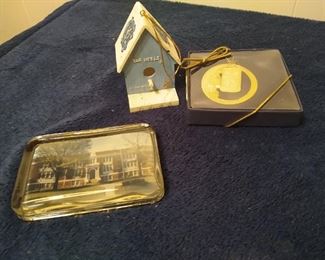 Ramseur school paperweight and Ramseur museum Christmas ornament 