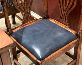 Antique corner chair with blue leather seat
