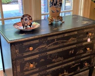 One of two antique Asian style 3 drawer chests