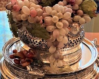Gorgeous silver plateau; silver bowl with fruit