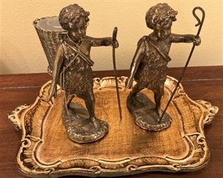 Antique figures; Florentine tray from Italy