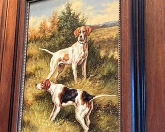 Original oil of hunting dogs by Artist C. Millet
