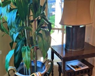 Large planter; more side tables; Asian lamp
