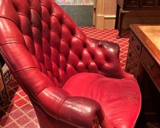 Red leather swivel office chair