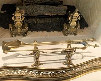 Antique brass fireplace accessories
