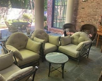 4 matching patio chairs, cushions, tables