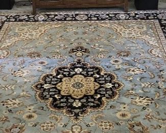 Light Blue Black Gold Area Rug