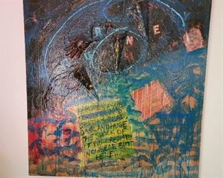 Mixed Media on Canvas by Native American Artist Frank Eugene Kowing.
Title "Journey" 46" × 52".