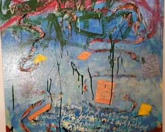 Mixed Media on Canvas by Native American Artist Frank Eugene Kowing. (1944-2016) Title "Message" 42" × 38".