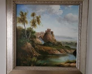 Contemporary Oil on Canvas. 30" x 30".  Subject; a "Classical Ruin."