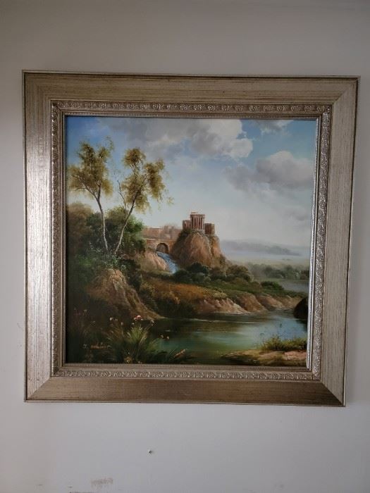 Contemporary Oil on Canvas. 30" x 30".  Subject; a "Classical Ruin."