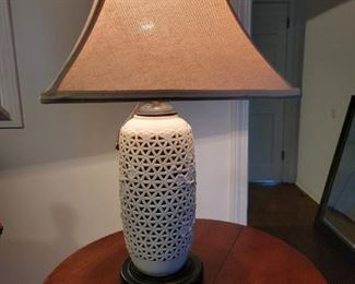 Blanc de Chine Chinese Porcelain Lamp a reticulated form. Circa 1890/1910.