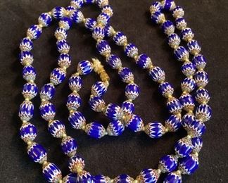 African Glass Petite Blue Chevron Beaded Necklace