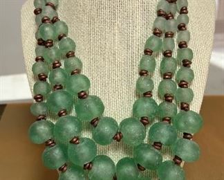 African Sea Glass Bib Style Necklace