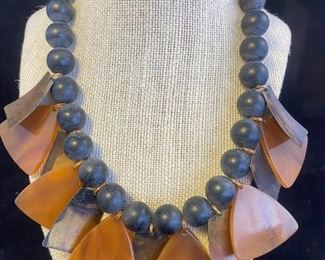 Bakelite, Wood Metal Statement Necklace