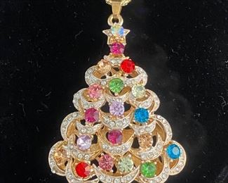 Betsy Johnson Snowy GemFilled Christmas Tree Necklace