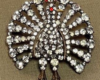 Czechoslovakian Rhinestone Peacock Brooch