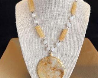 Etched Stone Medallion Necklace