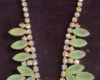 Green Marquee Cabochons Rhinestones Vintage Necklace