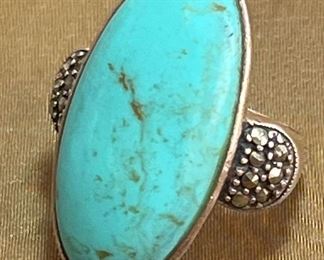 Sterling, Marcasite Turquoise Statement Ring