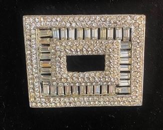 Vintage Baguette Rhinestone Silver Tone Brooch