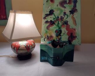 Pottery lamp
Pottery clock
Signed acrylic canvas art