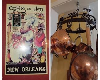 Copper Pots and Rack & Cooking with Jazz Post Card