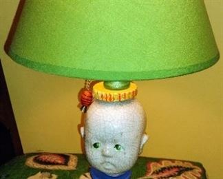 D. Wharton Doll Face Crinkle Finish Pottery Creative Lamp