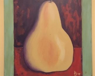 DJ Westlake Vibrant Pear Painting on Wood 20"W x 24" H