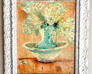 Oil Painting Floral In Rustic Tin Frame