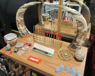 Carved water buffalo horns