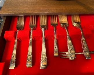 Full set of Community "Coronation" silver-plate flatware in box.