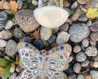 Carruth studios bird feeder and unusual butterfly garden art.