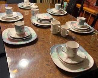 Drexel Heritage Dinette Table & Matching Server as well as a set of Floral Dishes