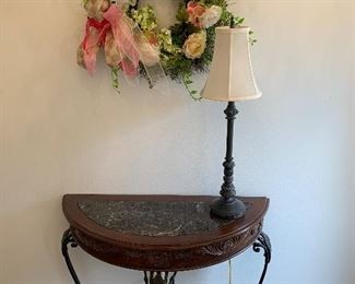 Foyer table and lamp.  Wreath not available 