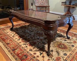 Antique victorian coffee table with glass protector 