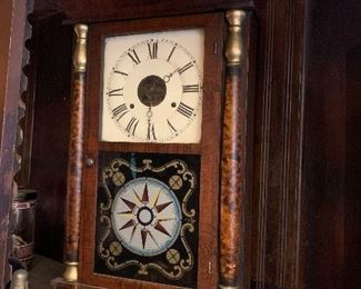 Stunning reverse painted clock, carnival glass, boot mugs 
