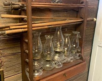 Oil lamps, vintage shelf 