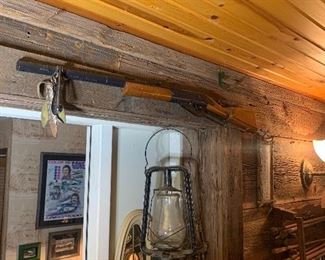Antique hanging oil lamp, BB gun