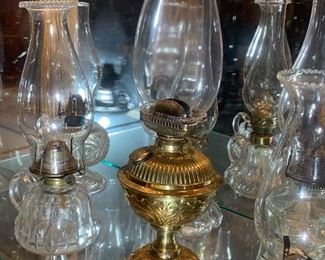 S & W brass oil lamp with a uniquely shaped shade