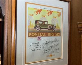 Vintage framed and double matted Pontiac advertisement 
