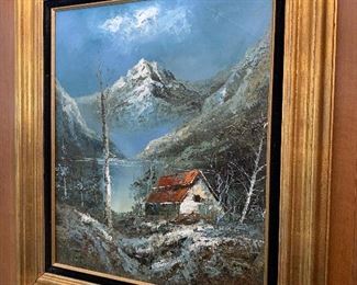 Art, winter mountain scene