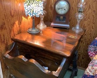 Oil lamps, stained glass lamp, clock