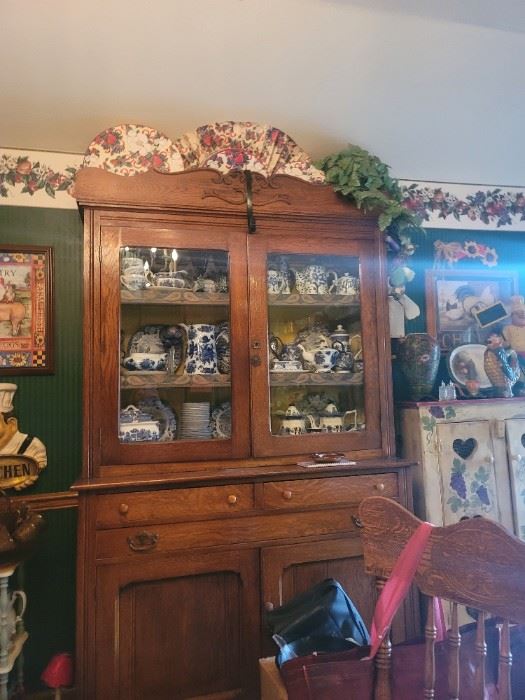 Antique oak China Hutch with matching table.